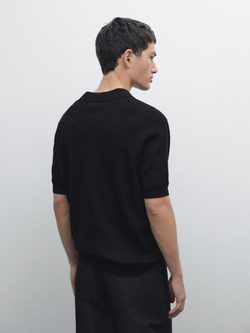 Massimo Dutti Футболка-поло в рубчик, темно-синий