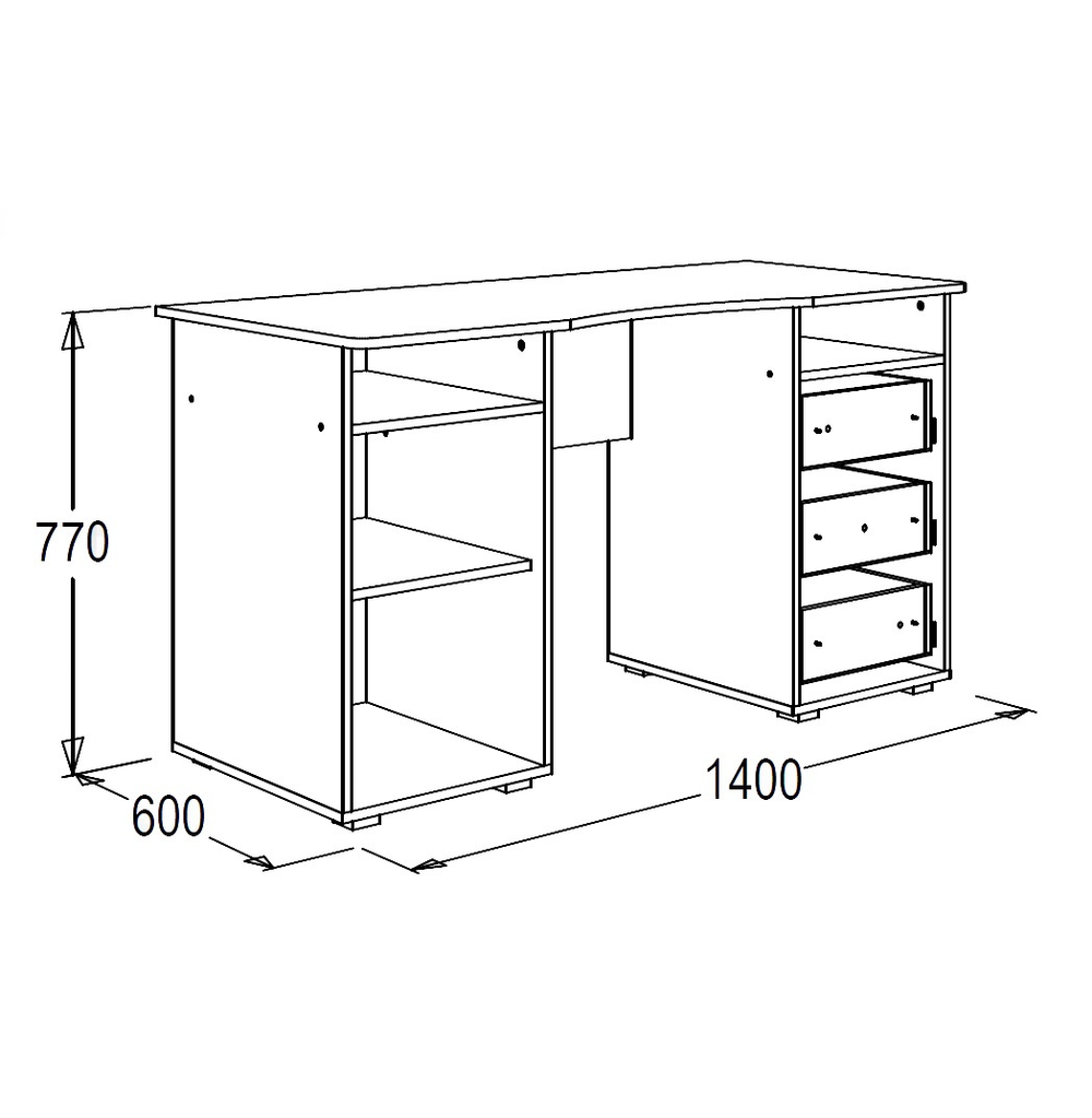 Стол письменный 3 Омега-16 ясень анкор свет/ясень анкор тем