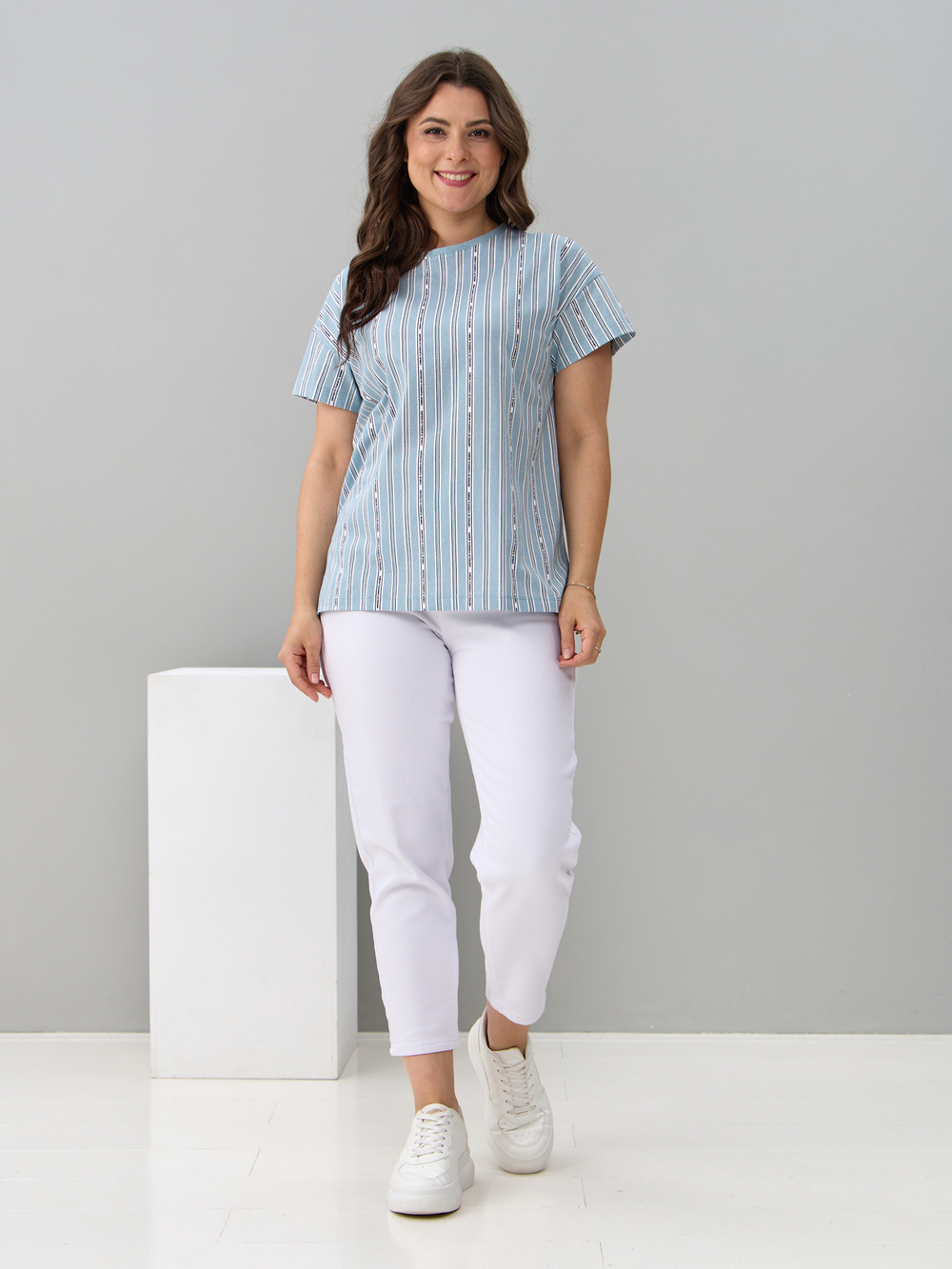 Футболка Фк-127/шалфей-полоскабуквы