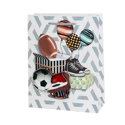 Пакет подарочный 3D, Спортивный набор, с блестками, 23*18*8 см, 1 шт.