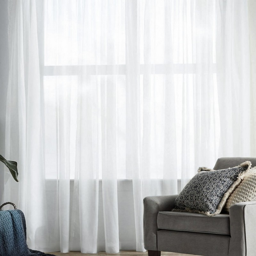 Занавеска из вуали "Ф. СИРЕНА" на шторной ленте, цвет белый, Польша.