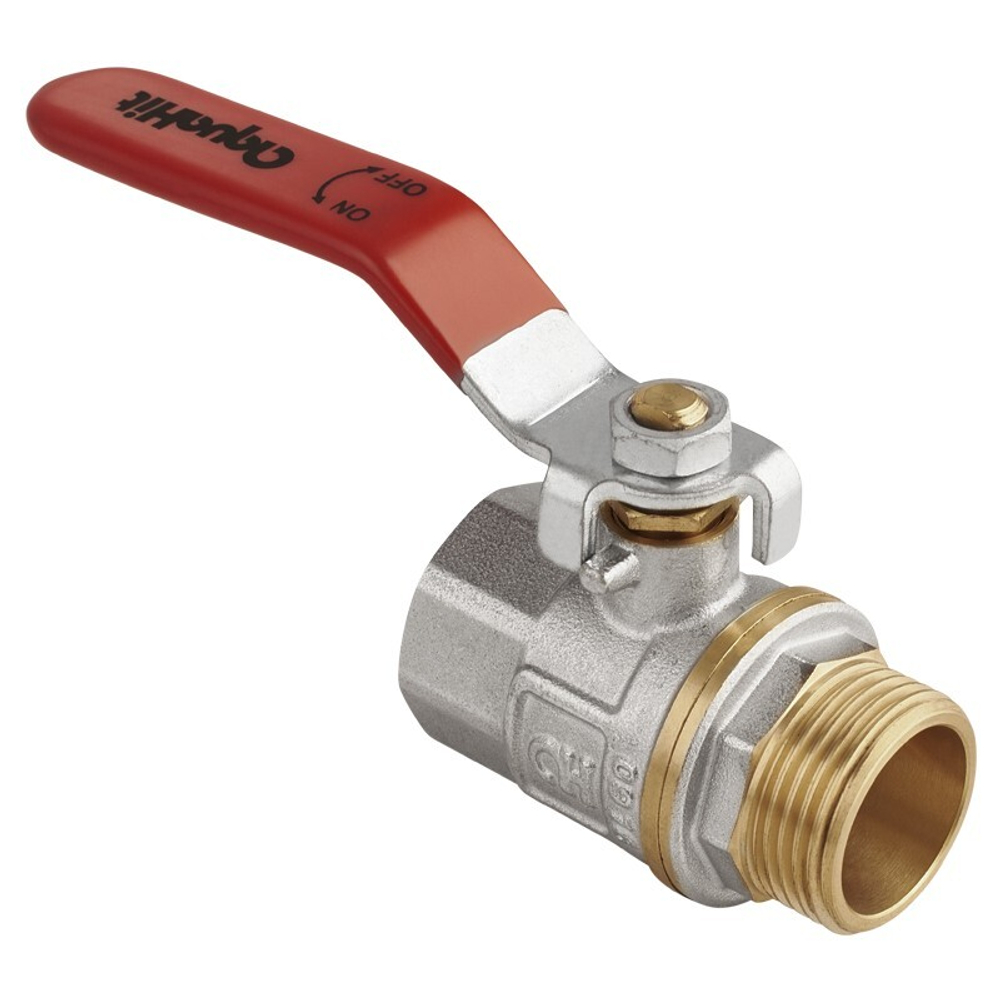 Кран латунный шаровой MVI AquaHit BV.312.04, DN 32, PN 25 рычаг, муфта-штуцер, полнопроходной, никелированный