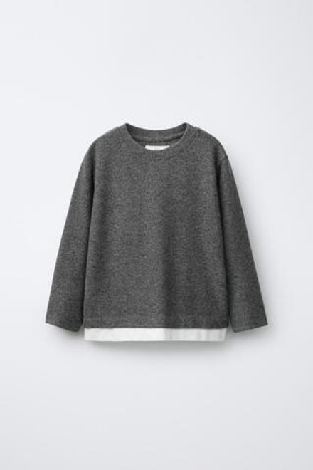 ZARA СВИТЕР С МЯГКИМ КОНТРАСТНЫМ НИЗОМ, АНТРАЦИТОВО-СЕРЫЙ