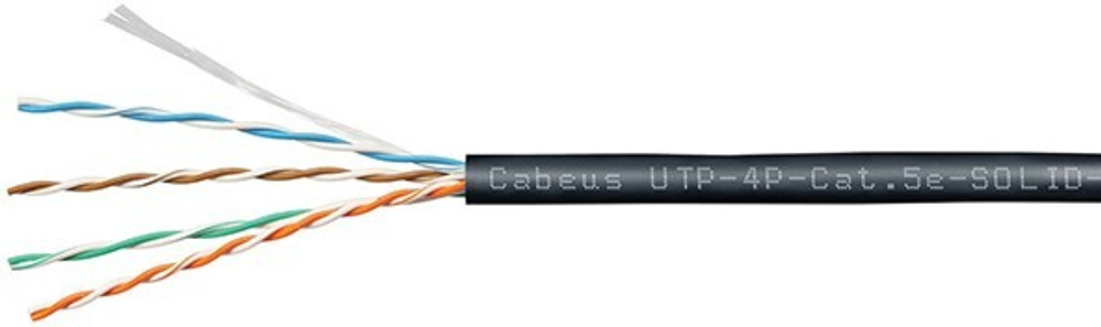 Кабель витая пара U/UTP 5e кат. 4 пары Cabeus UTP-4P-Cat.5e-SOLID-OUT-PE-UV-100