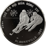 100 донгов. XVI зимние Олимпийские Игры в Альбервиле. Вьетнам. Серебро. 1990 год. PROOF