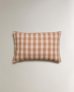 Zara Home наволочка декоративная из льна, терракотовый, в клетку, 40x60 см