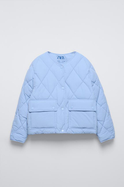 ZARA СТЕГАНАЯ КУРТКА С КАРМАНАМИ, СИНИЙ