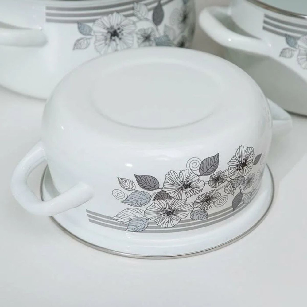 Набор эмалированной посуды 6 пр, кастрюли 2,3,4 л, Керчь, Серебро-1-Экстра стиль