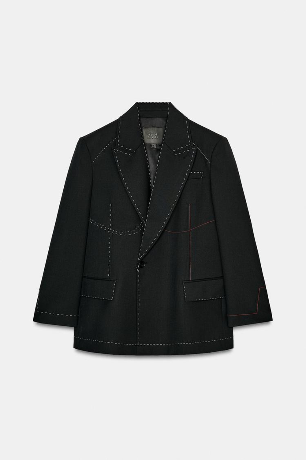 ZARA БЛЕЙЗЕР С КОНТРАСТНОЙ ОТСТРОЧКОЙ — LIMITED EDITION, ZW COLLECTION, ЧЕРНЫЙ