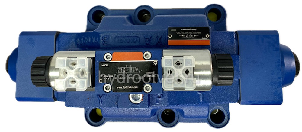 4WEH32Q6X/6EG24N9ETK4/B10 - Гидрораспределитель с электроуправлением Ду32 схема Q (84), напряжение G24, каналы управления ET - X и Y - внутренние