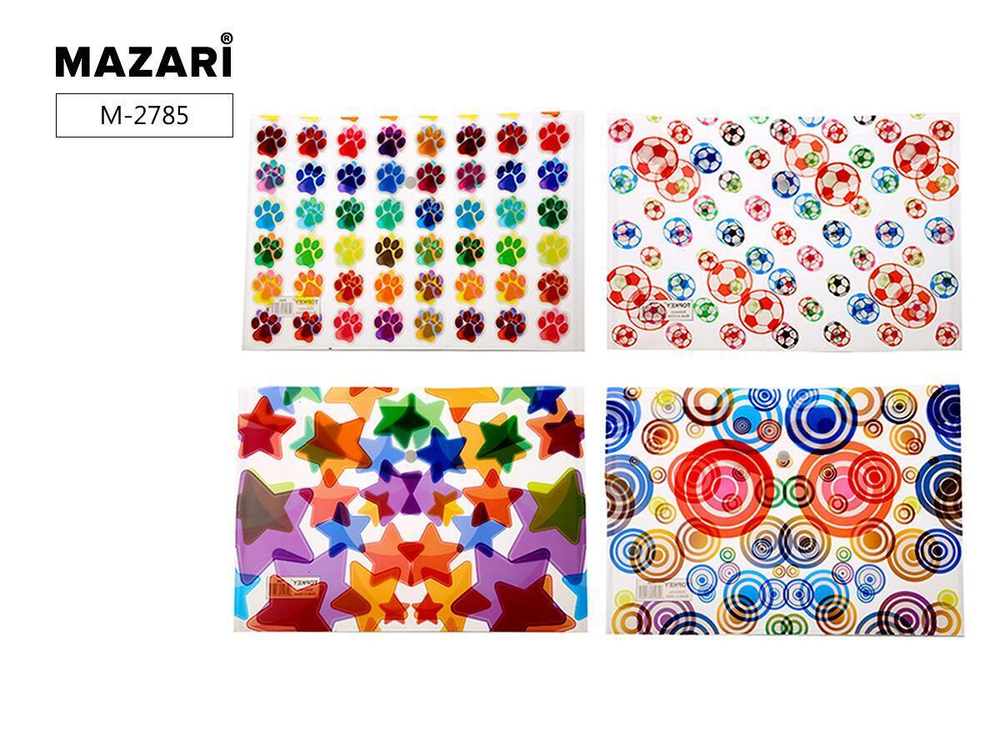 Папка-конверт с кнопкой пластиковая 21х29,7 см,4 дизайна в ассорт. FIGURES (Mazari)