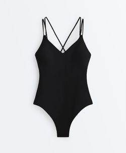 OYSHO Купальник с перекрещивающимися лямками, черный