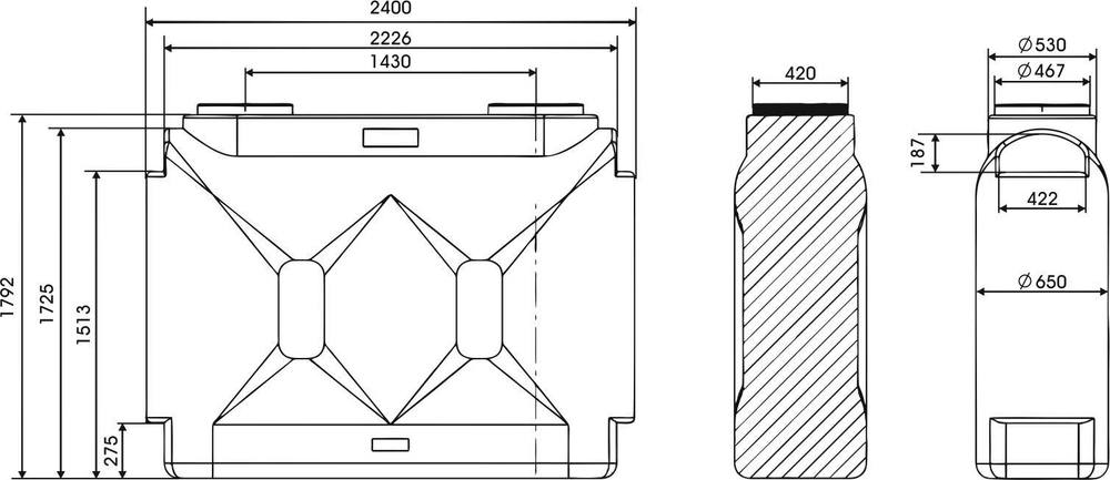 Ёмкость Танк 2000л Политим 2000 л. прямоугольный (2400x650x1845см;синий) - арт.560727