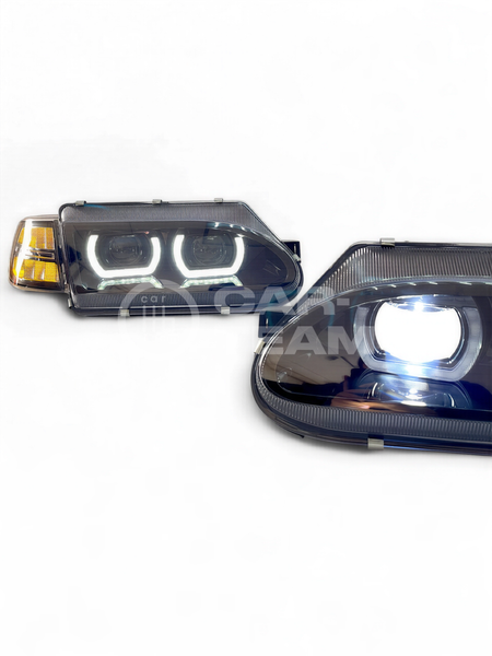 Фары ВАЗ 2114, 2115, 2113 передние тюнинг в стиле BMW 4 led модуля, черная маска, тонированные поворотники