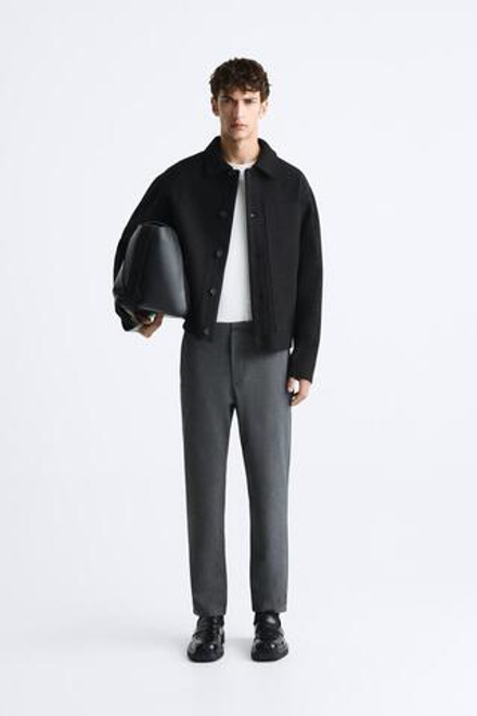 ZARA БРЮКИ КОМФОРТНОЙ ПОСАДКИ ИЗ РЕЛЬЕФНОЙ ТКАНИ, СЕРО-ГРАНАТОВЫЙ