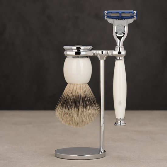 Бритвенный набор MUEHLE SOPHIST, фарфор, барсучий ворс высшей категории Silvertip, бритва Mach3