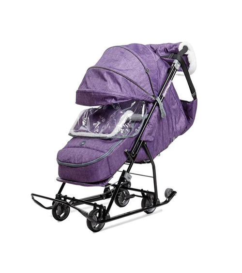 Санки-коляска Наши детки  НДТ6/6 баклажановый с полосками