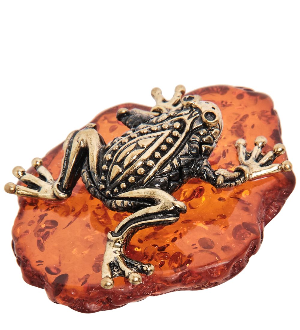 Народные промыслы AM-2010 Фигурка «Лягушка ажурная» (латунь, янтарь)