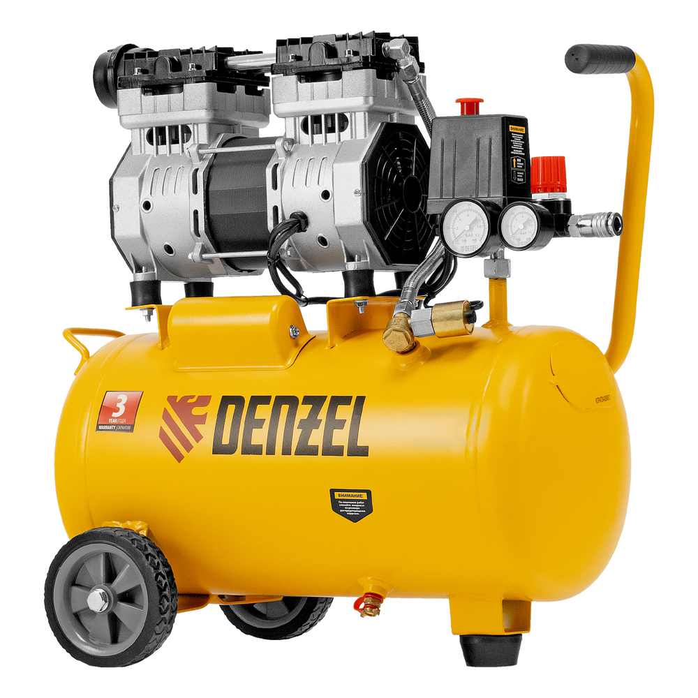 Компрессор DLS950/24 безмаслянный малошумный 950 Вт, 165 л/мин, ресивер 24 л Denzel