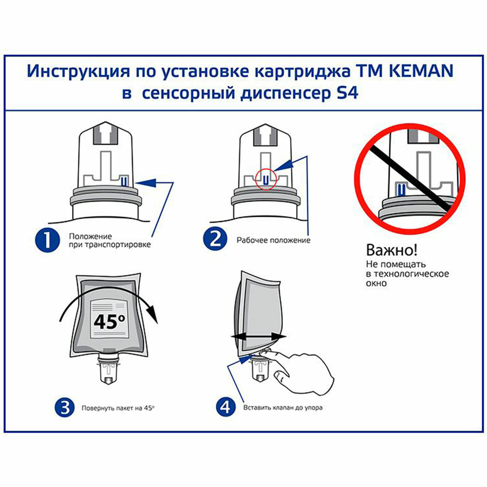 Картридж с жидким мылом-пеной одноразовый (Система S4), «Нейтральное», синее, 1 л, 6 штук в упаковки, KEMAN.