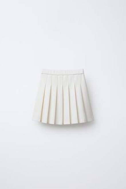 ZARA ЮБКА В СКЛАДКУ, ЖЕЛТОВАТО-БЕЛЫЙ