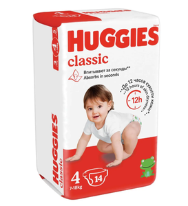 ПОДГУЗНИКИ HUGGIES CLASSIC 4 7-18КГ 14ШТ