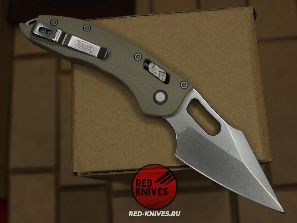Нож Microtech Stitch Ram-Lok FP V.2025 - рукоять светлый G10, клинок серый, плейн заточка