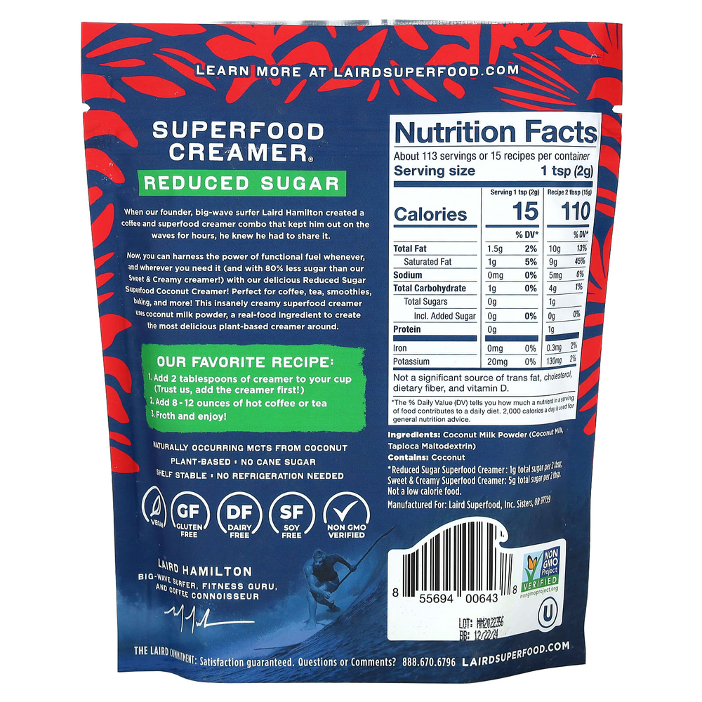Laird Superfood, Сливки Superfood, с пониженным содержанием сахара, 227 г (8 унций)
