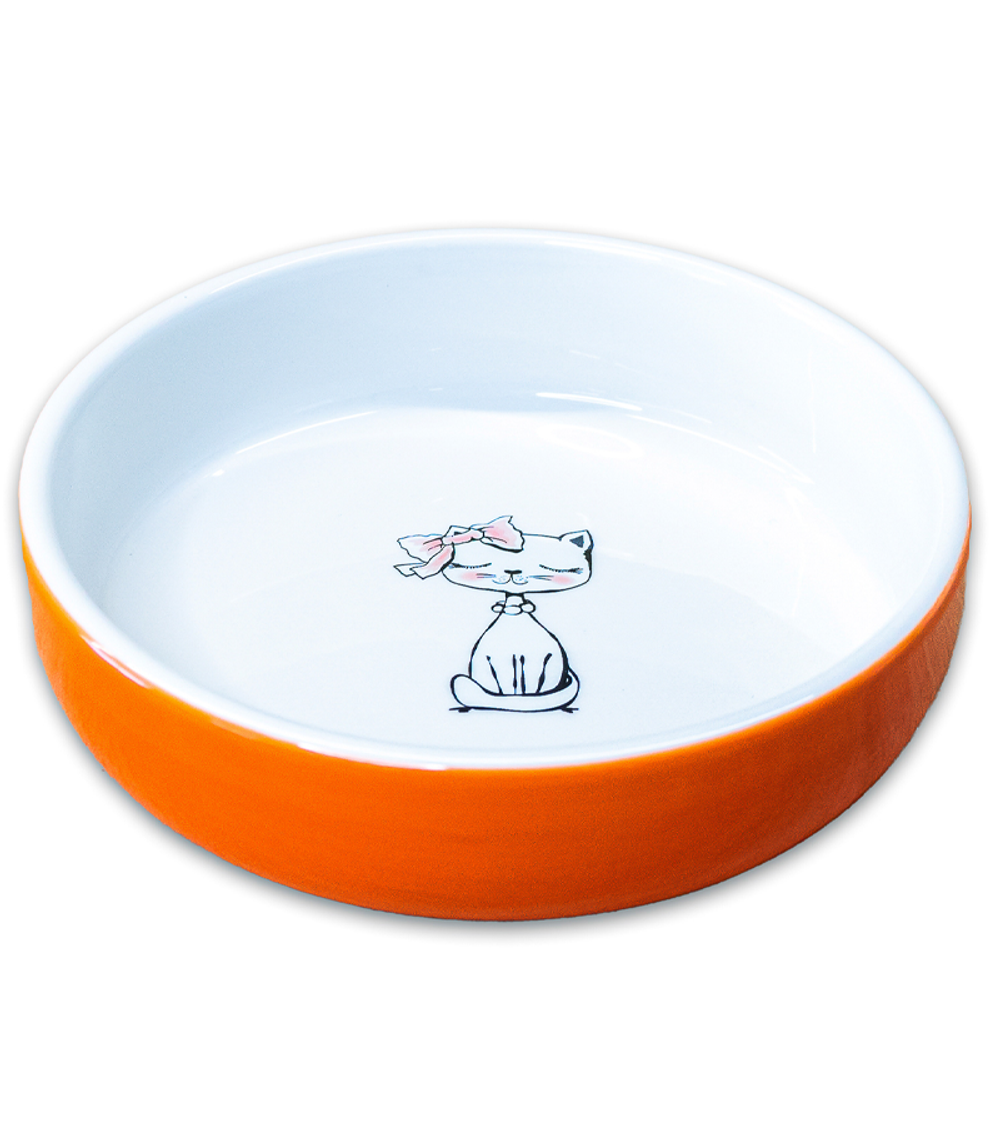 Mr.Kranch Миска керамическая для кошек Кошка с бантиком 370мл. оранжевая