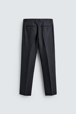 ZARA БРЮКИ КОСТЮМНЫЕ В КЛЕТКУ ИЗ 100% ШЕРСТИ, МОРСКОЙ СИНИЙ