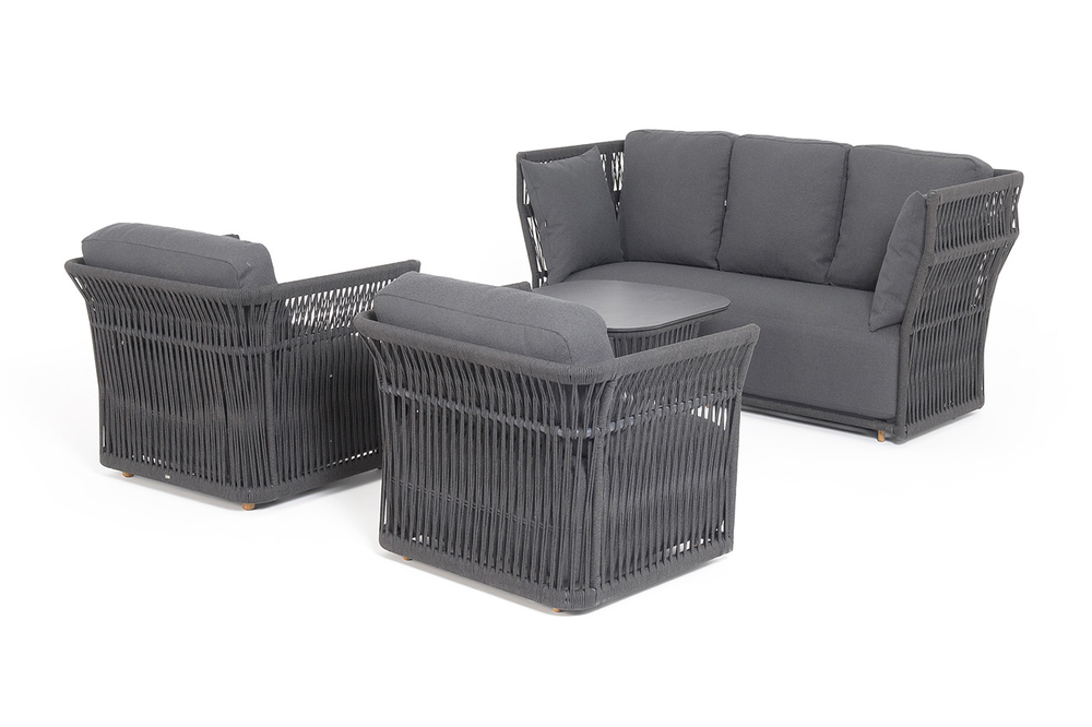 "Лугано" лаунж-зона 5-местная плетеная из роупа (веревки), каркас алюминиевый темно-серый, роуп темно-серый