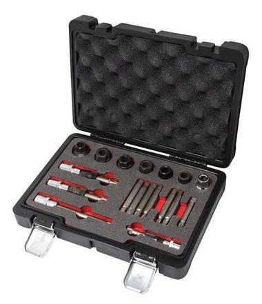 Набор для снятия шкивов генераторов 18пр(1/2'':М10х140,М10х110,Т50х110мм,3/8'':М10х90мм,10мм:М10х65мм,М8,М10,Т50,Т40,Н8,Н10х75мм,1/2''(F)х10мм(F)в кей Forsage F-918G3AD