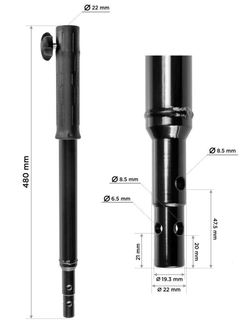 Удлинитель универсальный ТОНАР для ледобуров Ø19/Ø22 мм, L=428 мм, размеры.