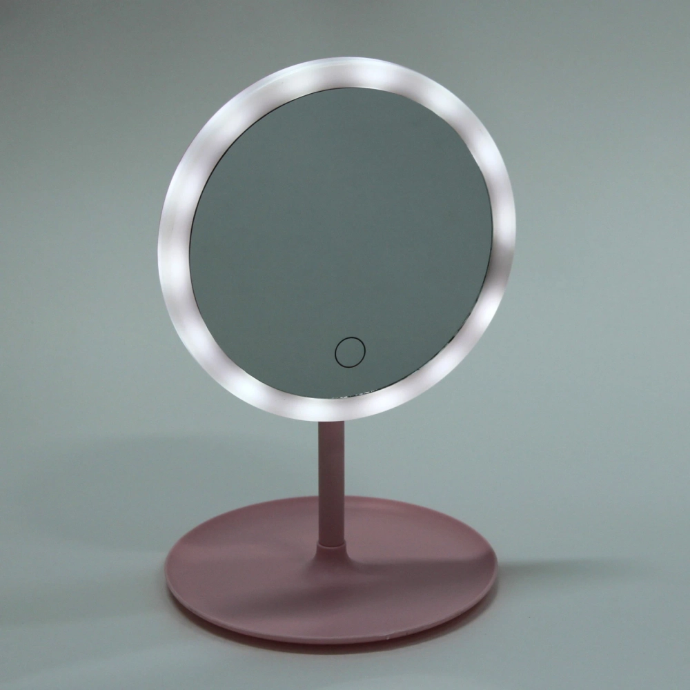 Зеркало настольное с подсветкой на подставке «SVETi», цвет розовый, USB, 28*18см