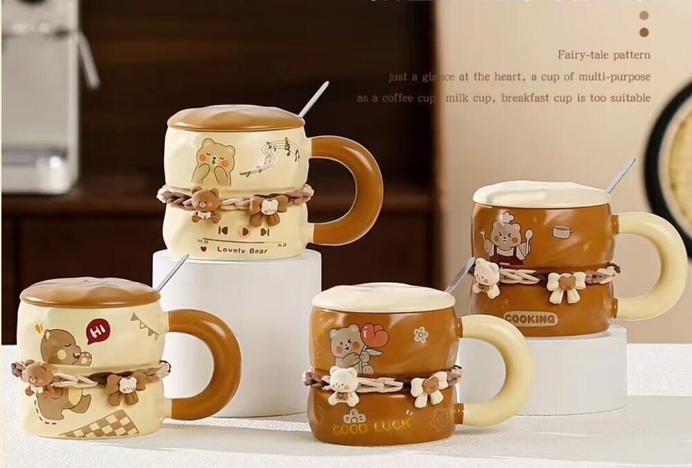 GAEM Кружка с крышкой и ложкой, 300 мл, L15 W9 H10 см, 4в.