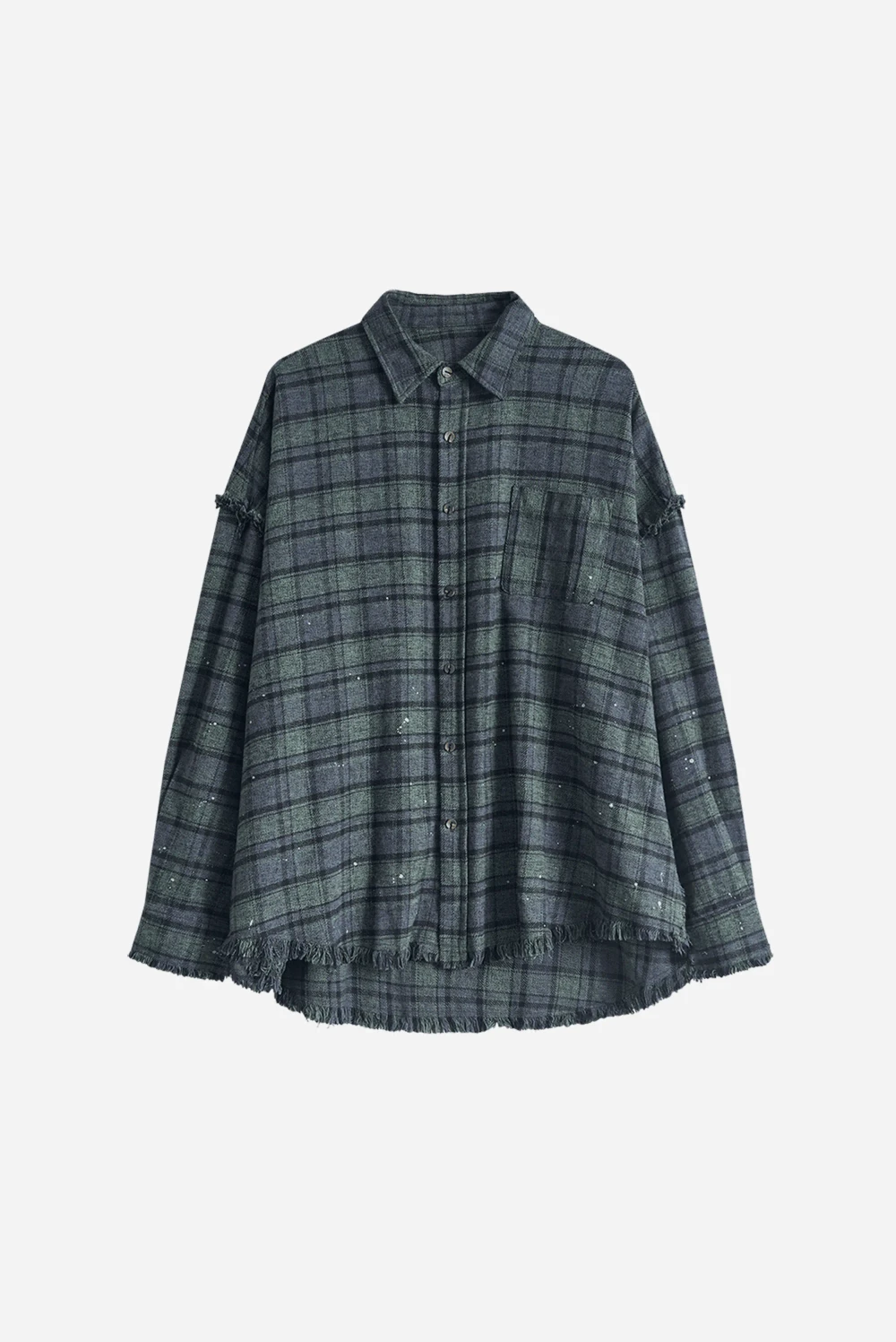 Рубашка в клетку с необработанным краем серо-черная