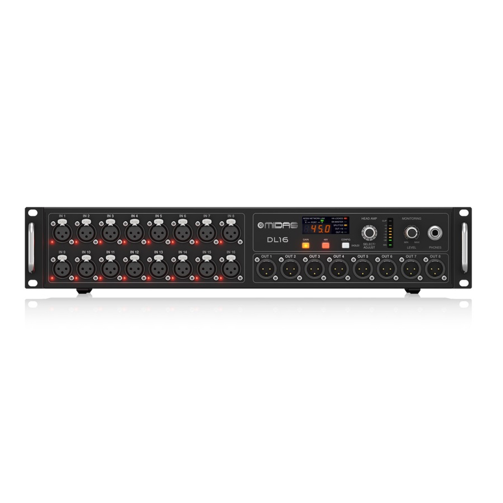 MIDAS DL16 - стейдж-бокс, 16 мик/лин входов, 8 лин выходов XLR, 2 x AES50, ULTRANET, 2 x ADAT, 2U