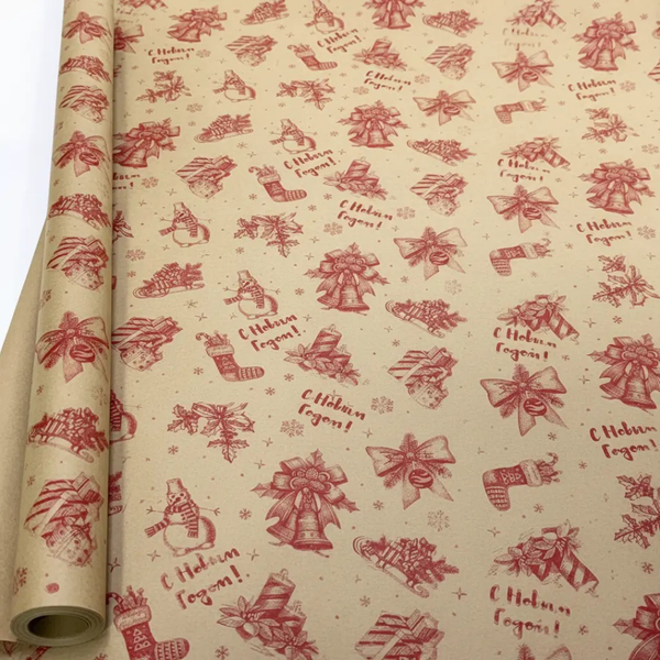 
          Бумага упаковочная 70 см х 10 м "Новогодняя" в рулоне (Крафт)