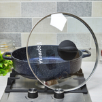 Жаровня 28*7см 3,5л Сияние Blue с литыми ручками и стеклянной крышкой, ж2832Bl