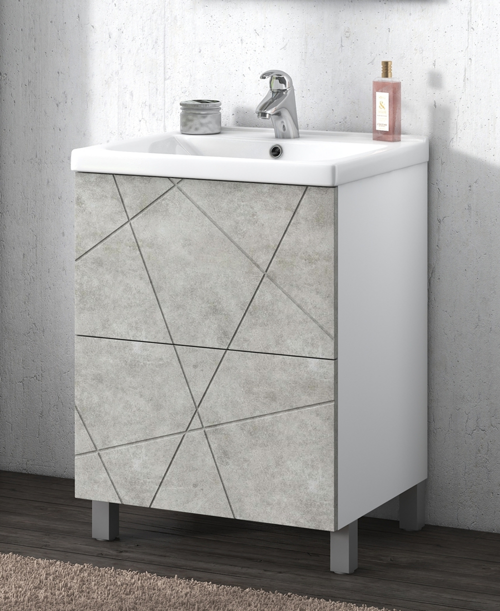 Тумба Vigo Geometry 600-0-2 цвет Бетон с умывальником (tn.GEO.FOS.60.2Y)
