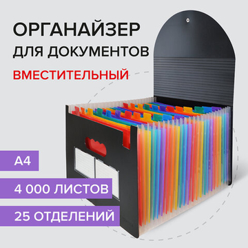 Лоток-органайзер для бумаг и документов на резинке, 25 отделений, BRAUBERG DOCS, А4, черная, 2 штуки в комплекте.