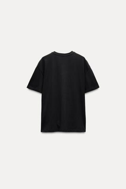ZARA ФУТБОЛКА С НАДПИСЬЮ И СТРАЗАМИ, ЧЕРНЫЙ