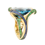 Кольцо с Топазом, Сапфирами и Цаворитами, R0066-0/9