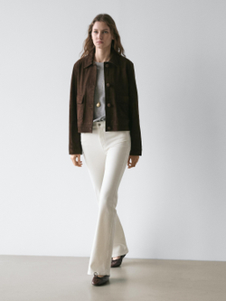 Massimo Dutti Джинсы-клеш зауженные, экрю