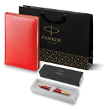 Подарочный набор: Шариковая ручка Parker IM Premium K318 Red GT, цвет чернил синий и красный недатированный ежедневник с золотым срезом