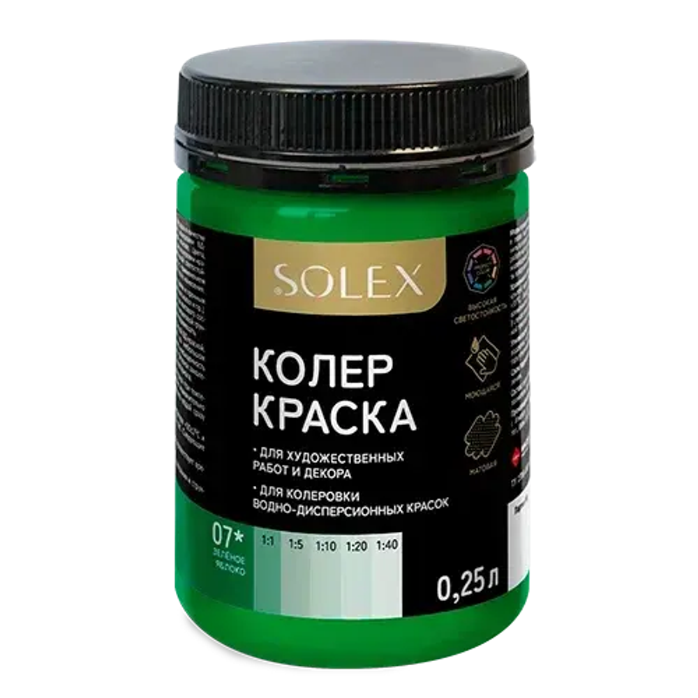 SOLEX  Колер-краска 2в1 №07 Зеленое яблоко 0,25л (ИжСинтез)