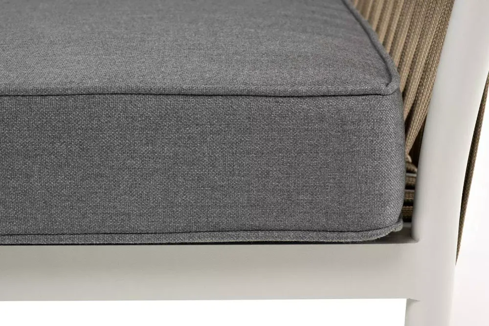 "Касабланка" диван 2-местный плетеный из роупа, каркас алюминий светло-серый (RAL7035) муар, роуп серо-коричневый 23мм, ткань серая 017