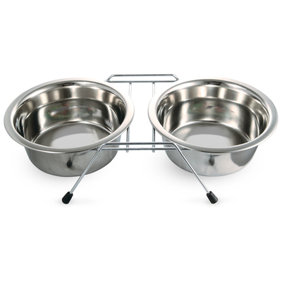 Миска металлическая на подставке, 2*0,20л, Triol