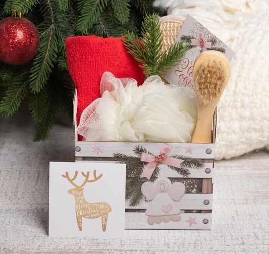 Банный подарочный набор "Счастья в сердце" полотенце и аксессуары , новогодний