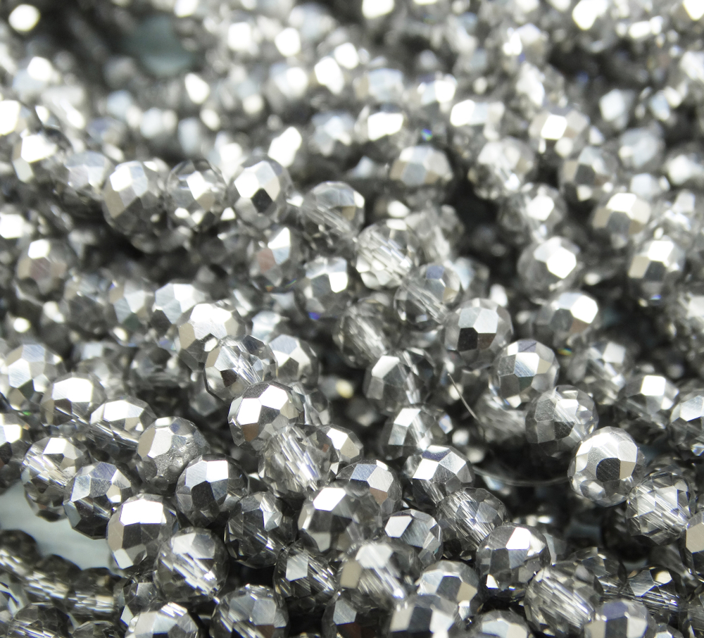 БП060ДН34 Хрустальные бусины "рондель", цвет: белый с серебристым AB, 3х4 мм, кол-во: 95-100 шт.